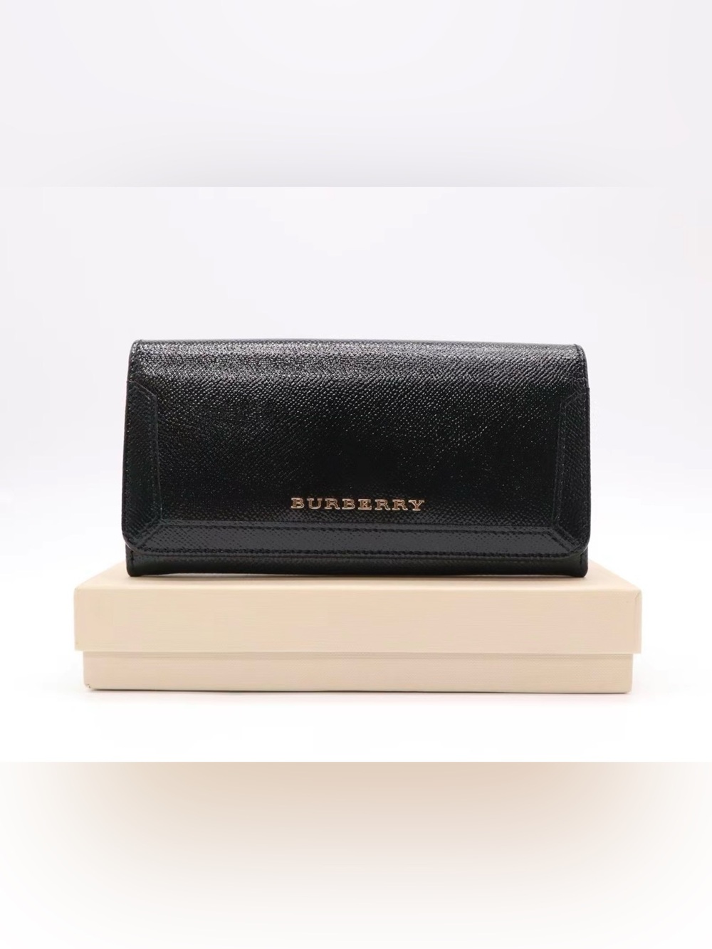 Burberry Black Leather Logo Continental Wallet Full set- Box, dustbag and chain